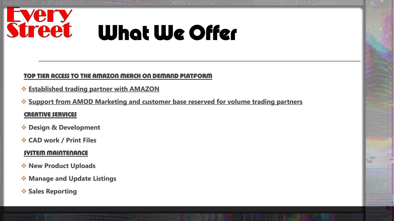 Slide 2: What We Offer