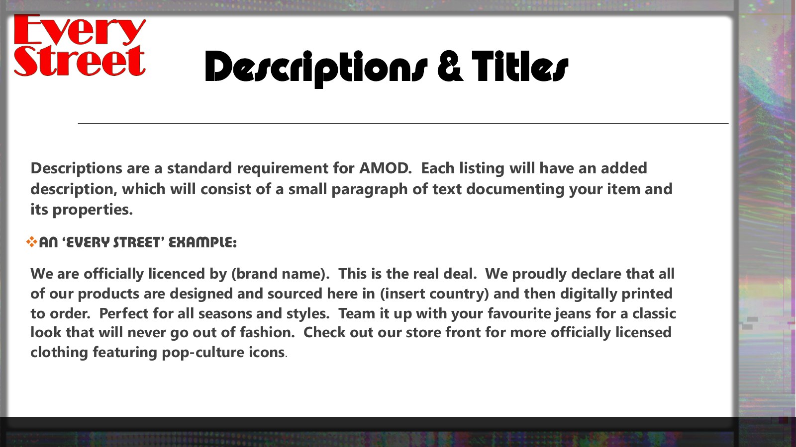 Slide 12: Descriptions and Titles