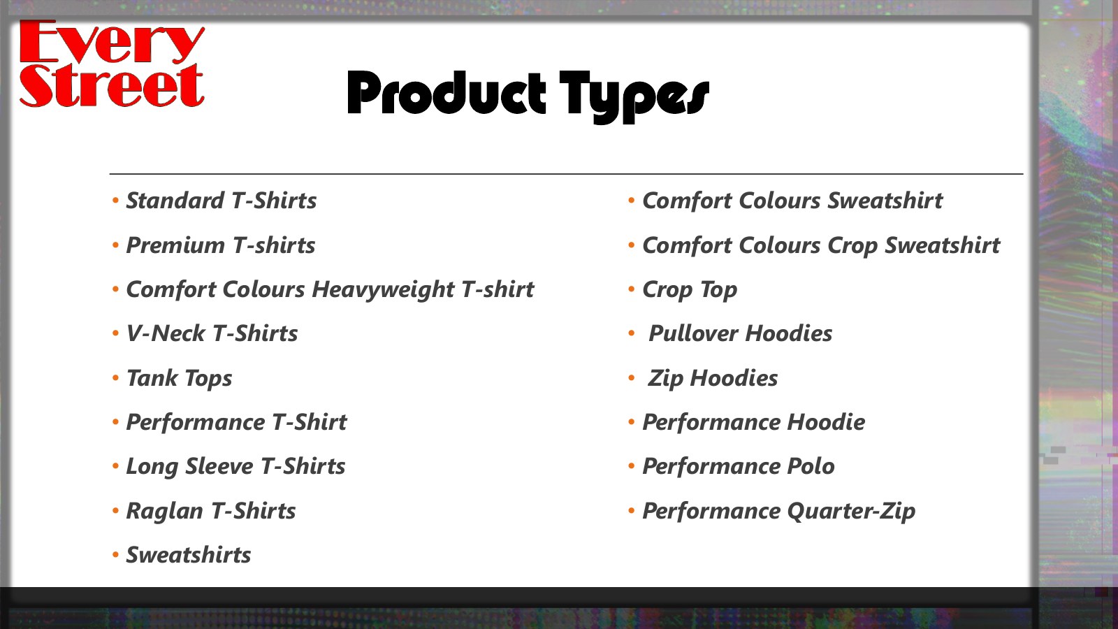 Slide 13: Product Types